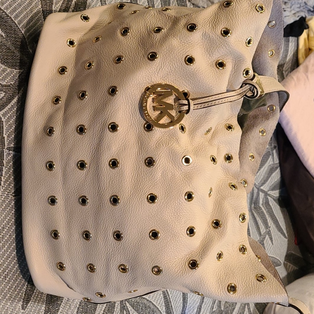 Michael Kors white leather hobo